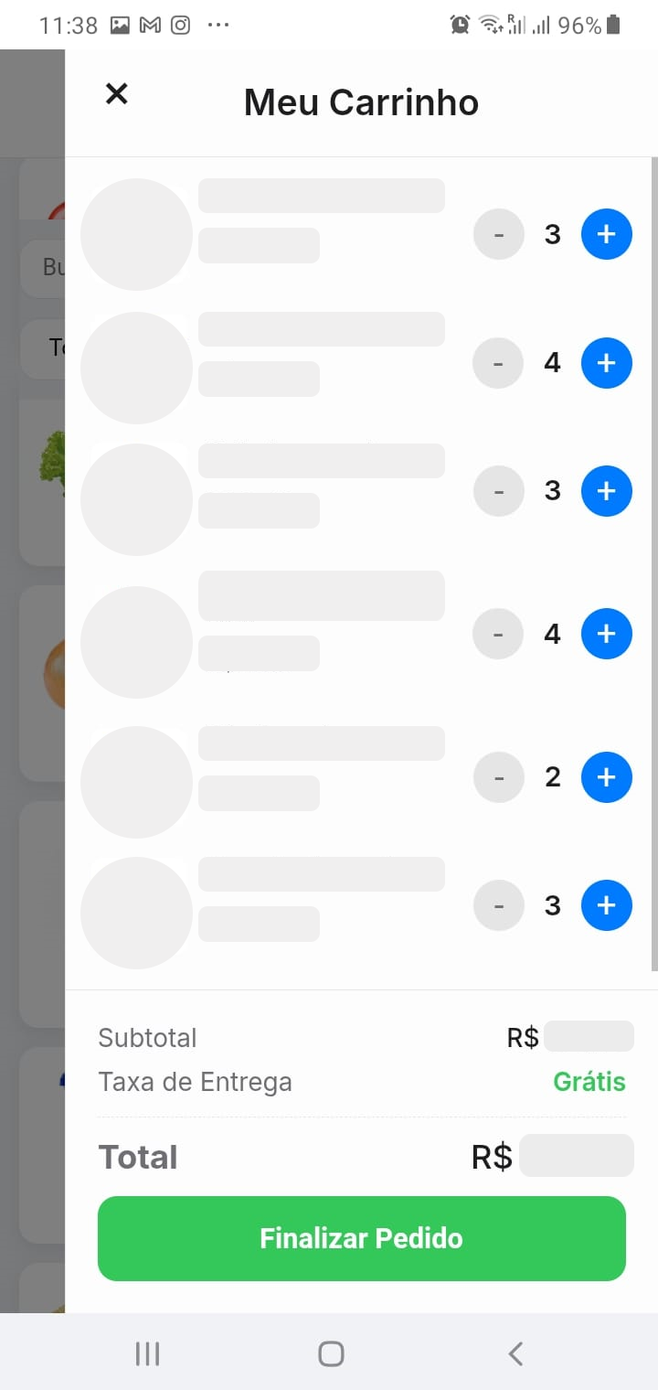 Exemplo do carrinho de compras Pertomax